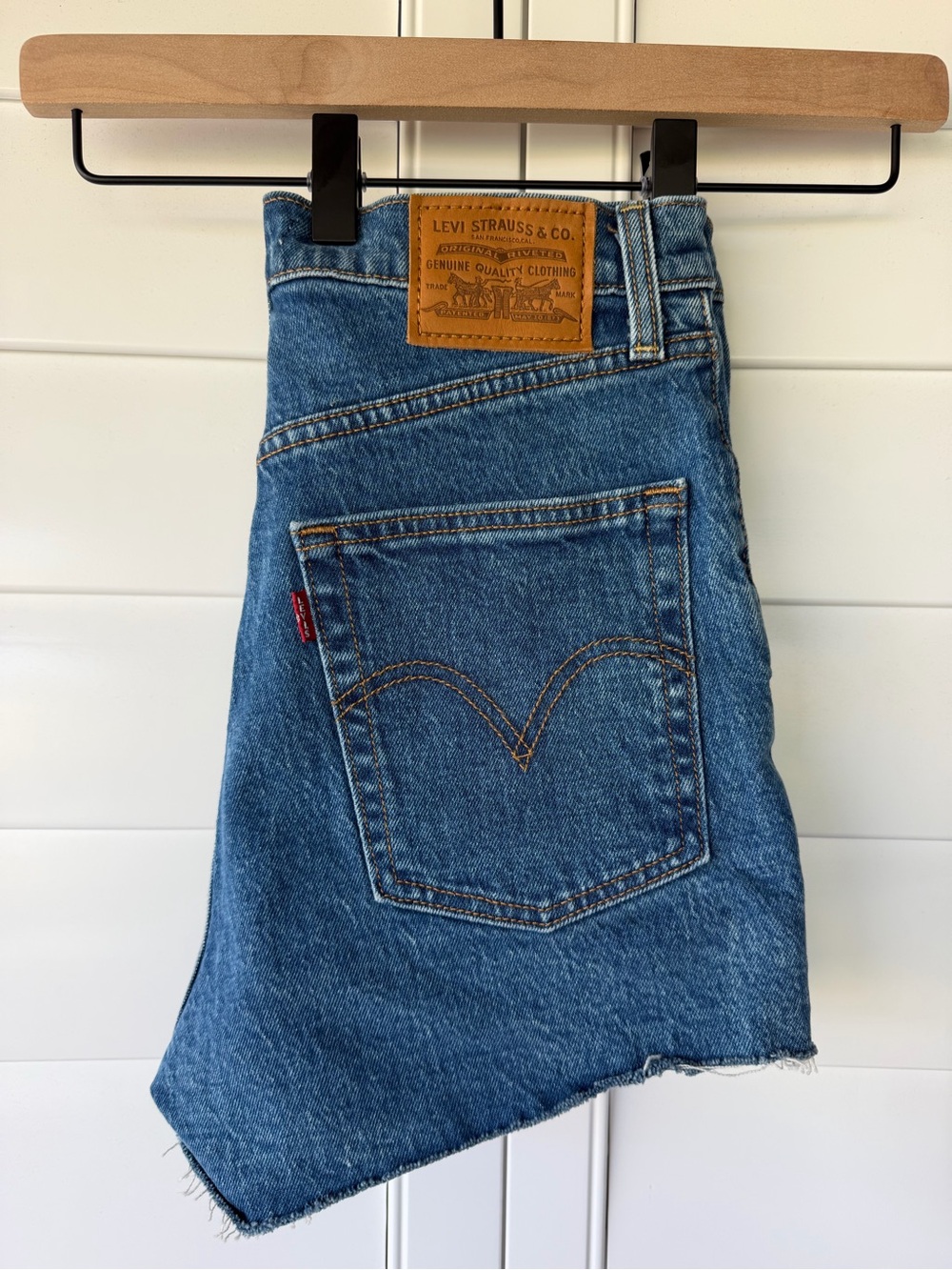 Levi's Blue Denim Asymmetric Raw Hem Jean Shorts